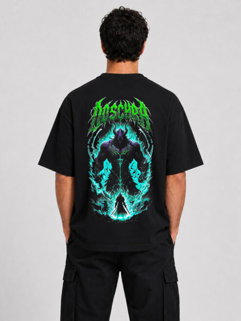 Dark Monster Ön ve Sırt Baskılı Siyah Relaxed Fit Tişört