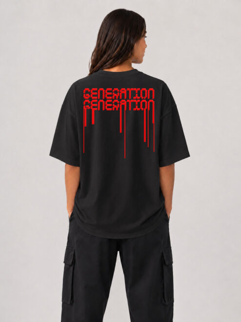 Sensation Generation Ön ve Sırt Baskılı Siyah Relaxed Fit Tişört