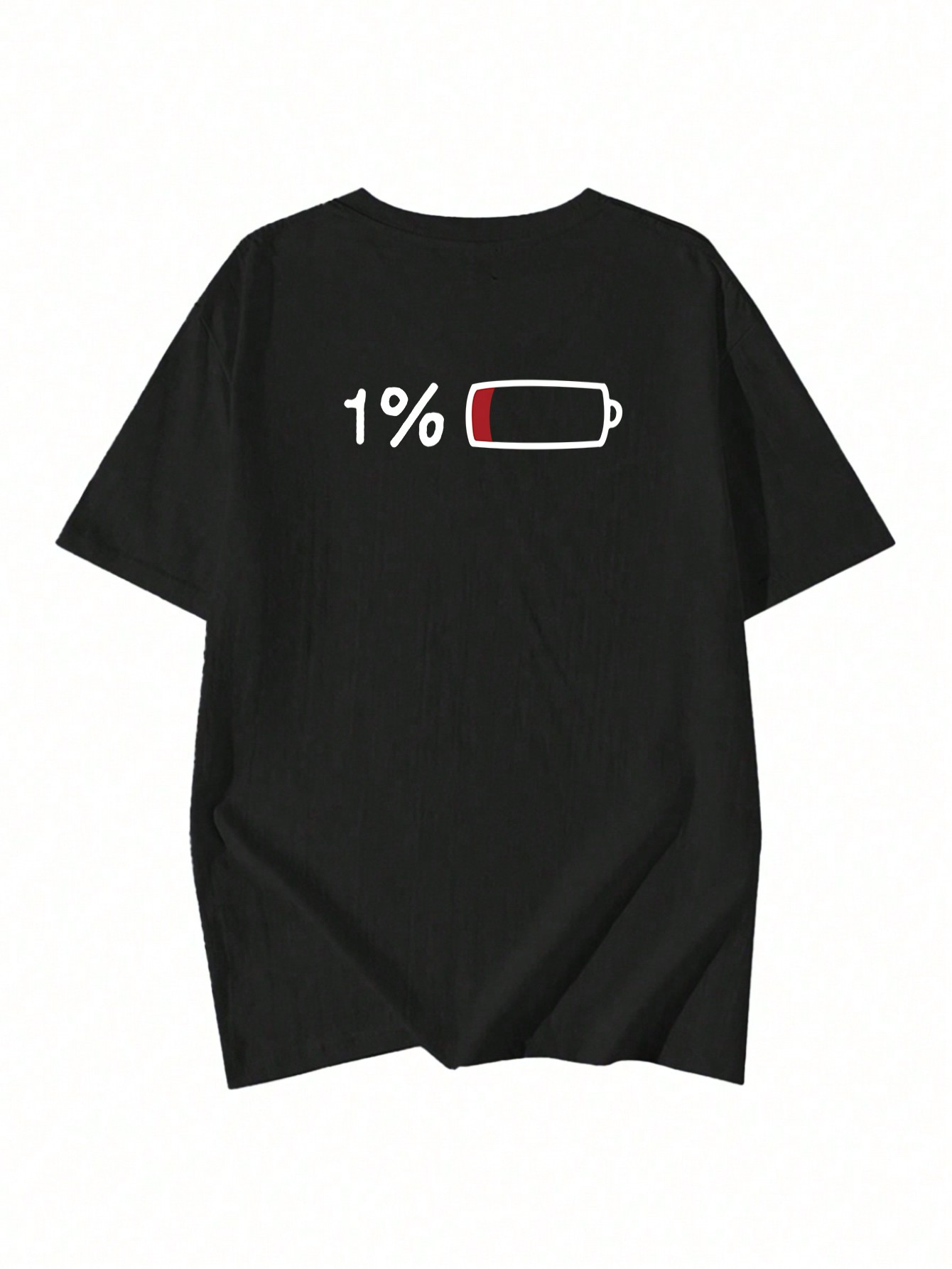 Low Battery Sırt Baskılı Siyah Relaxed Fit Tişört - Görsel 3