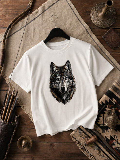 Black Wolf Ön Baskılı Beyaz Relaxed Fit Tişört