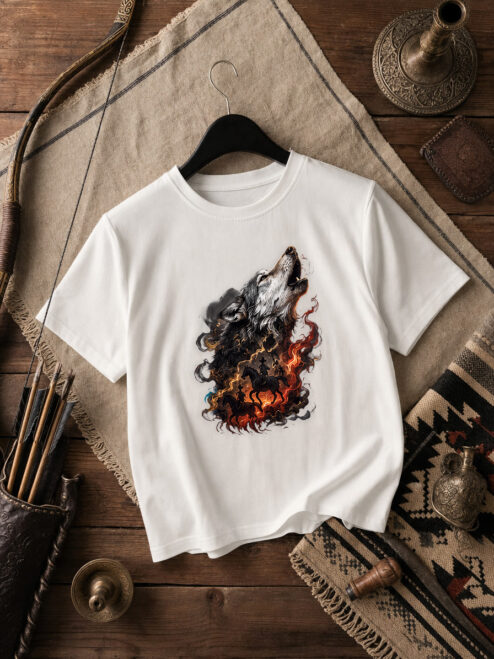 Fire Howl Ön Baskılı Beyaz Relaxed Fit Tişört