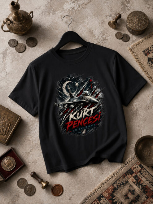 Kurt Pençesi Baskılı Siyah Relaxed Fit Tişört