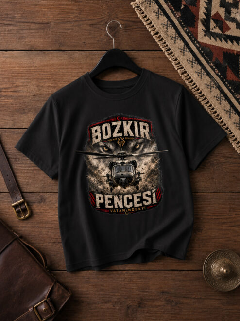 Bozkır Pençesi Baskılı Siyah Relaxed Fit Tişört