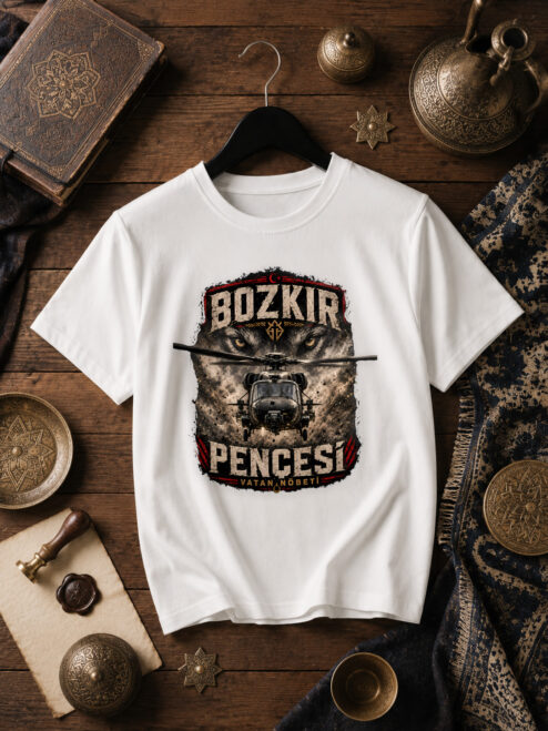 Bozkır Pençesi Baskılı Beyaz Relaxed Fit Tişört