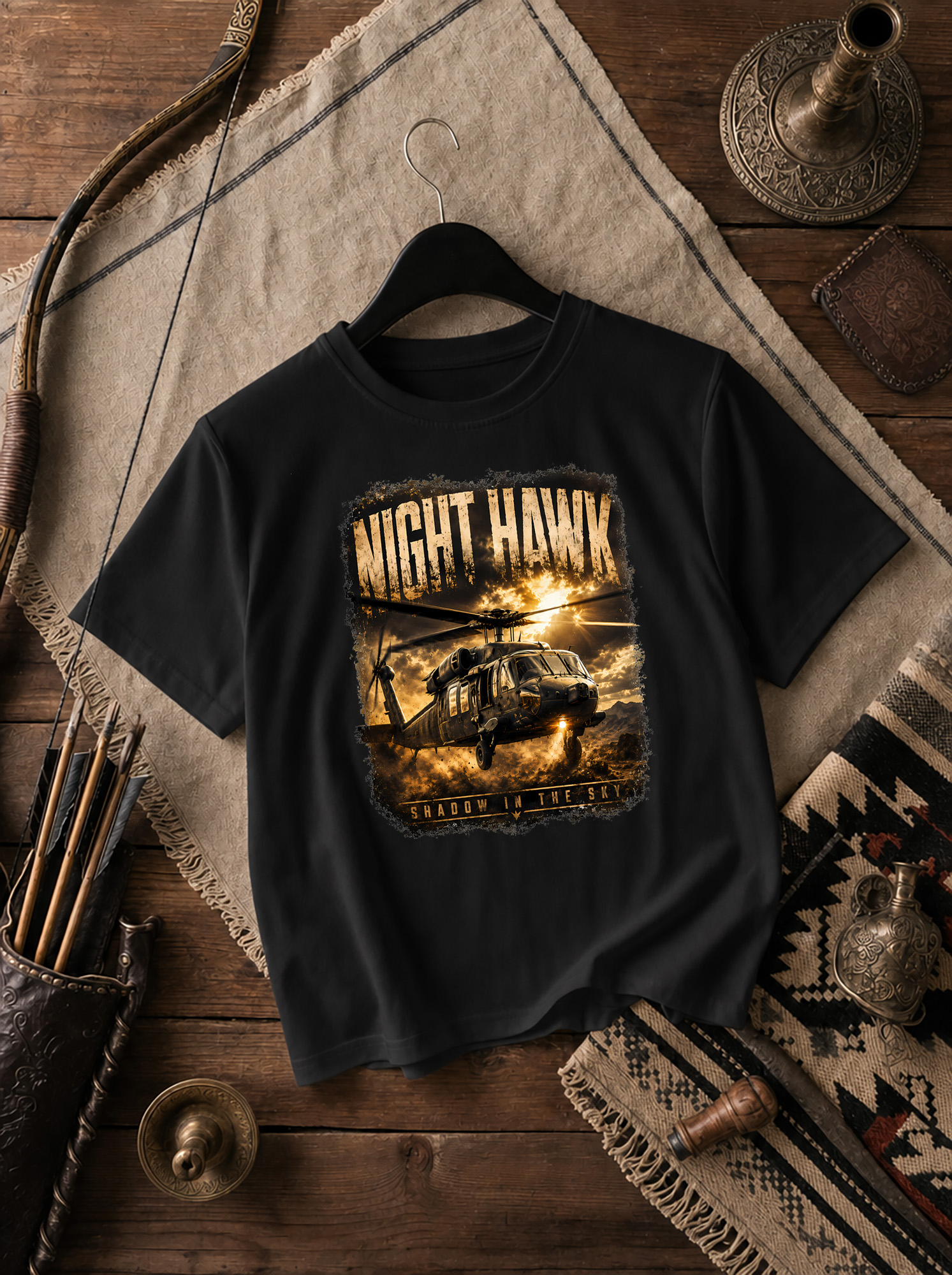 Night Hawk Baskılı Siyah Relaxed Fit Tişört